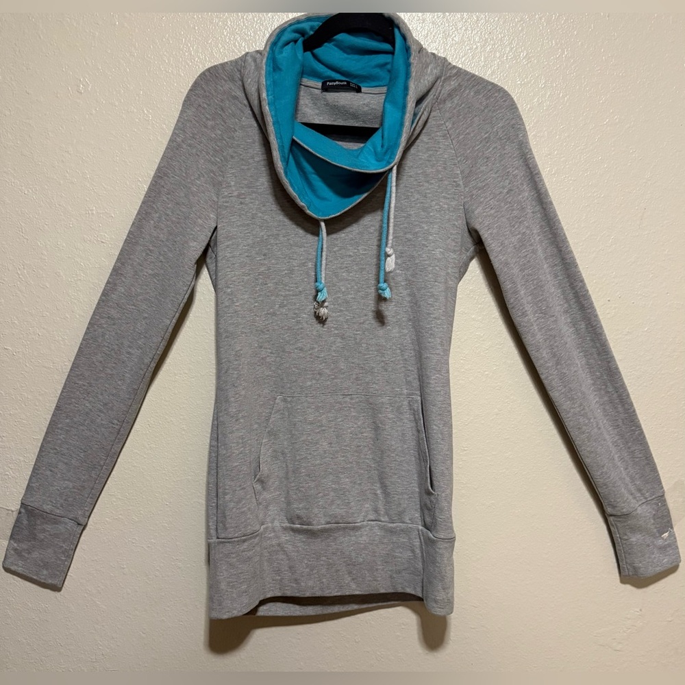 Patty Boutik Cowl Neck Hoodie Gray Blue Pullover Sweatshirt L - Picture 2 of 6